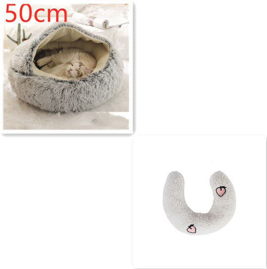2 In 1 Plush Pet Bed Round Warm Cat Dog House