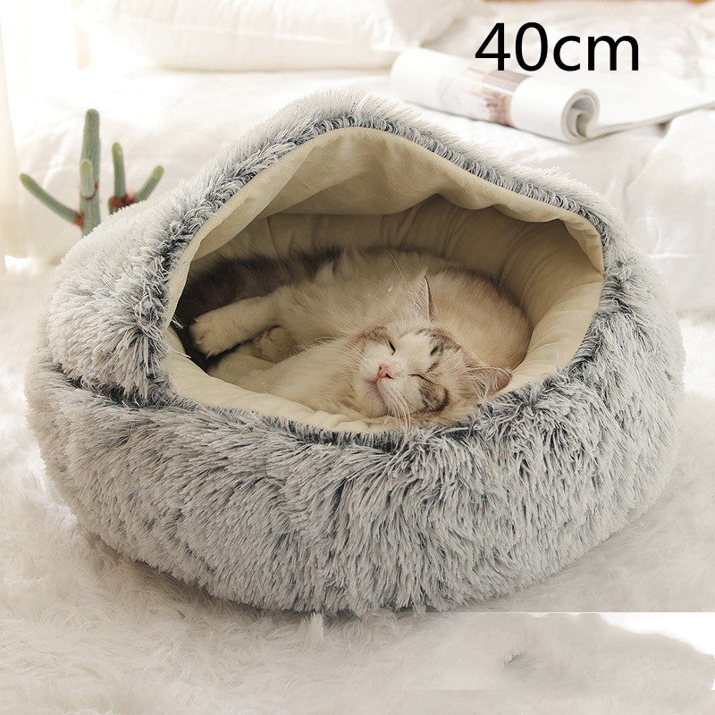 2 In 1 Plush Pet Bed Round Warm Cat Dog House