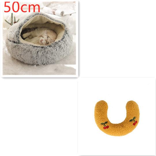 2 In 1 Plush Pet Bed Round Warm Cat Dog House