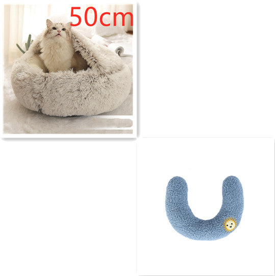 2 In 1 Plush Pet Bed Round Warm Cat Dog House