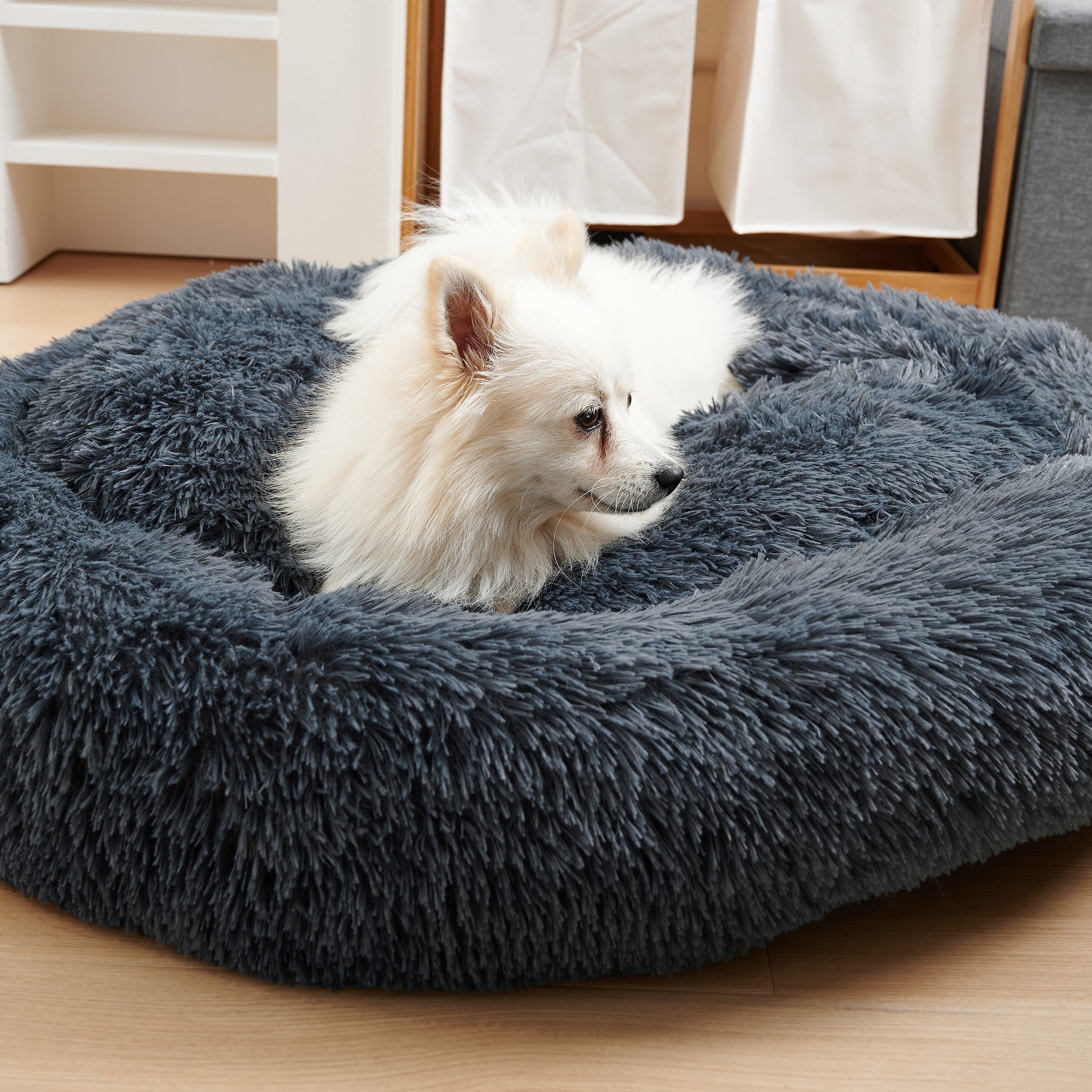 Washable Round Pet Bed Soft Doughnut Cushion For Medium Pets