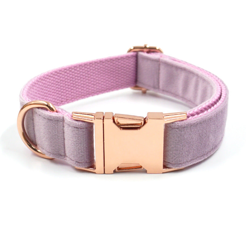 Dark Grey Velvet Pet Collar With Leash