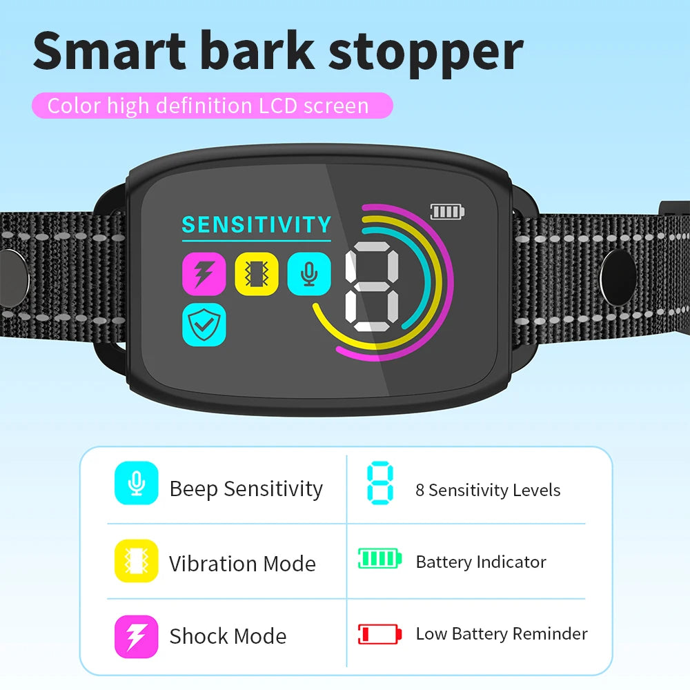 Smart Anti Barking Rechargeable Training Collar Waterproof HD Display