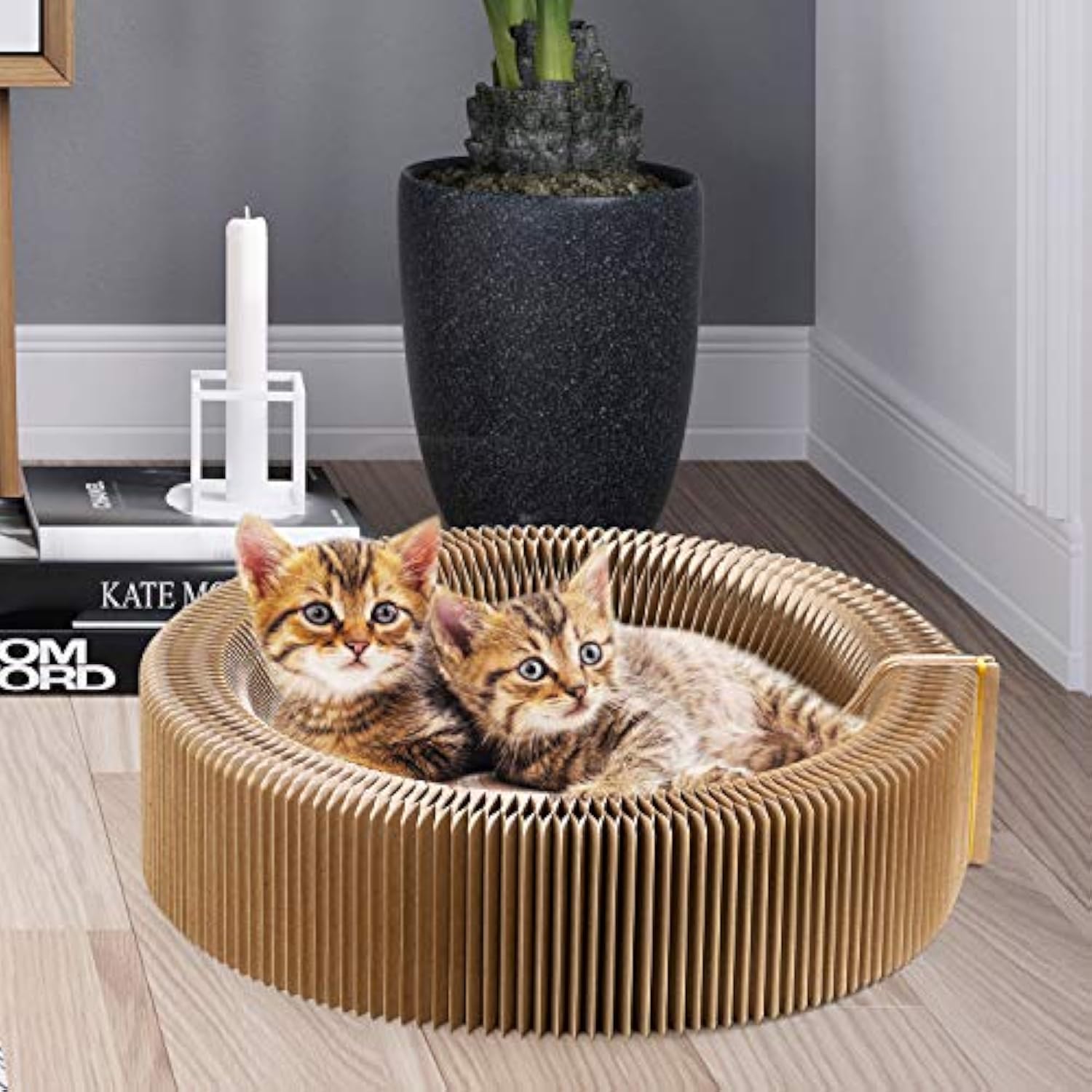 Collapsible Round Pet Scratcher Bed Cardboard Lounge Cushion Nest