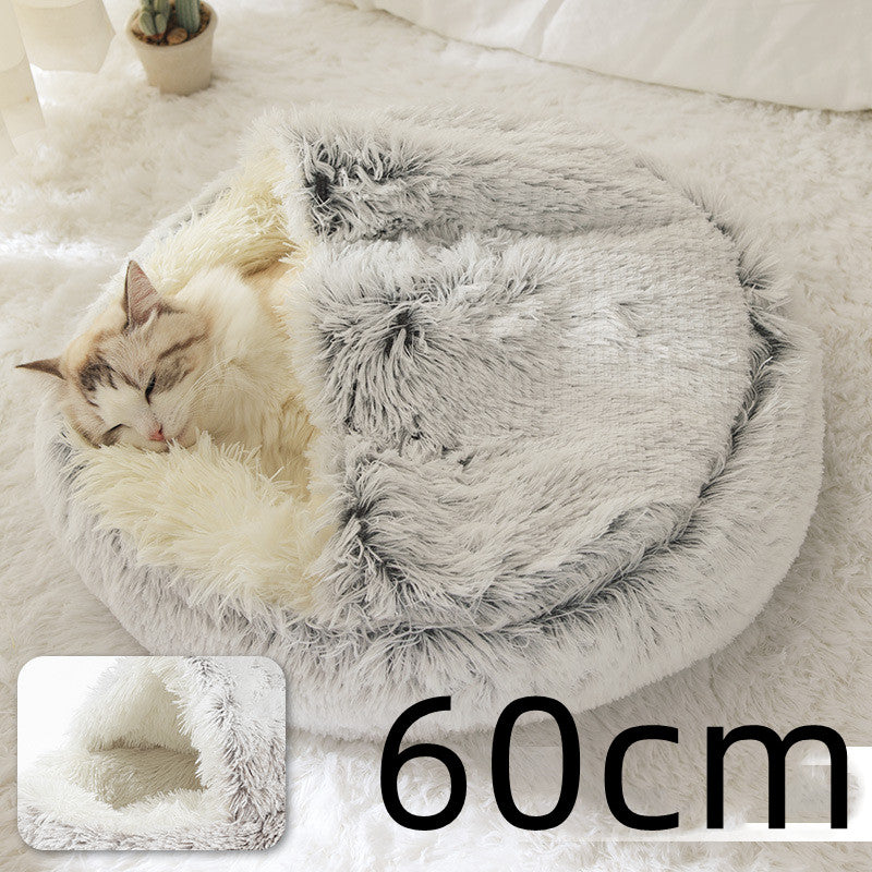 2 In 1 Plush Pet Bed Round Warm Cat Dog House