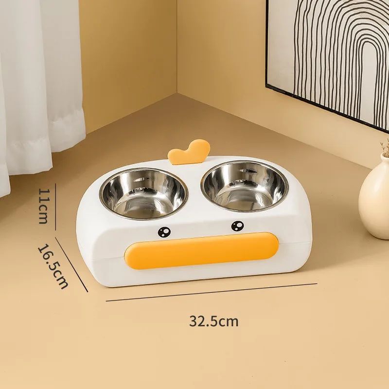 Duck Design Pet Double Bowl Food And Water Feeding Tray