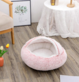 2 In 1 Plush Pet Bed Round Warm Cat Dog House