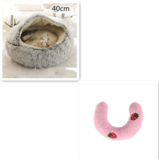 2 In 1 Plush Pet Bed Round Warm Cat Dog House