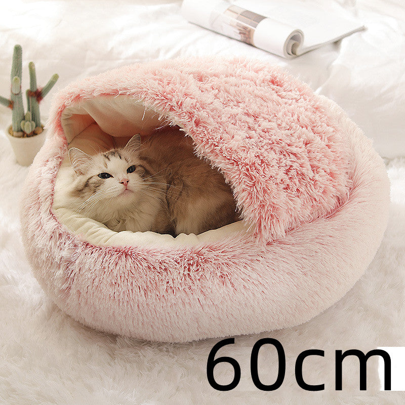 2 In 1 Plush Pet Bed Round Warm Cat Dog House