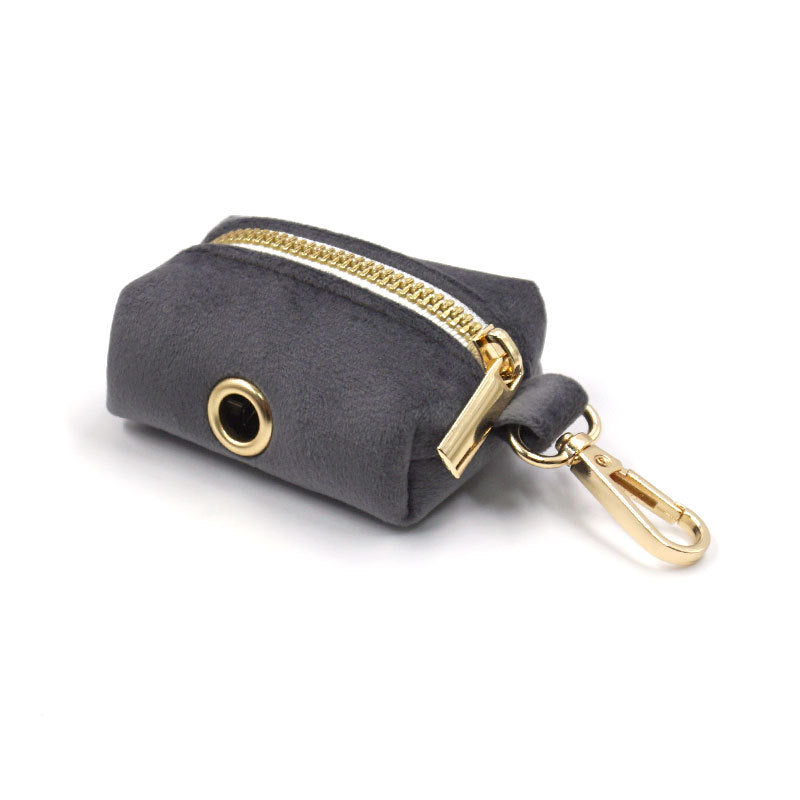 Dark Grey Velvet Pet Collar With Leash