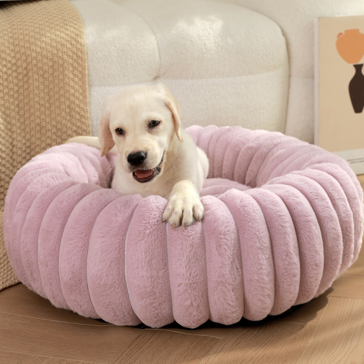 Plush Round Pet Bed Soft Warm Cushion Nest For Winter