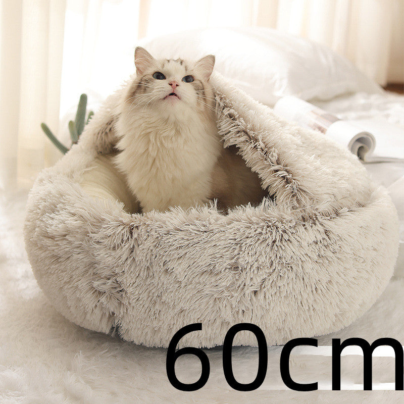 2 In 1 Plush Pet Bed Round Warm Cat Dog House