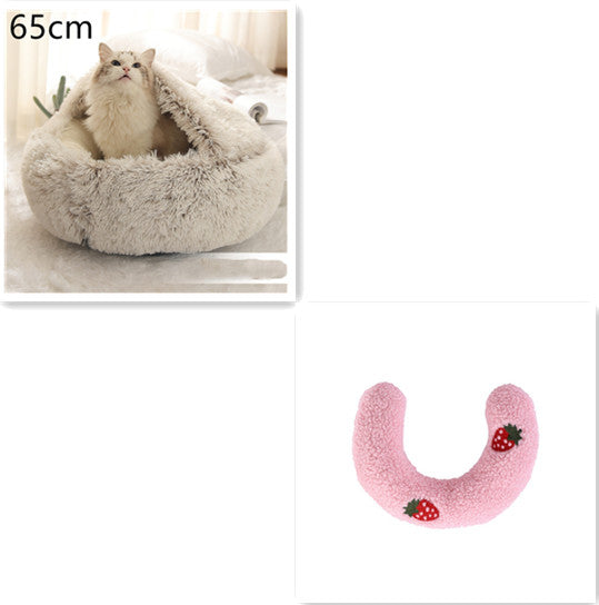 2 In 1 Plush Pet Bed Round Warm Cat Dog House