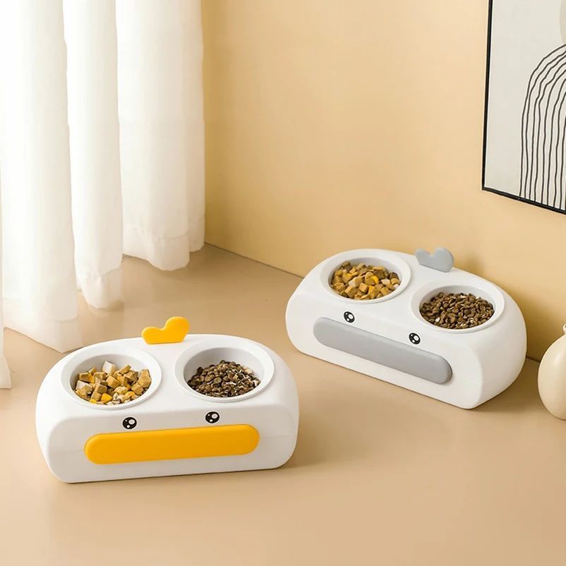 Duck Design Pet Double Bowl Food And Water Feeding Tray