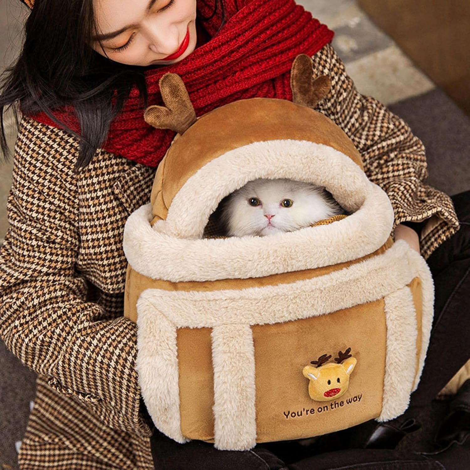 Plush Pet Carrier Backpack Travel Bag Winter Hand Warmer
