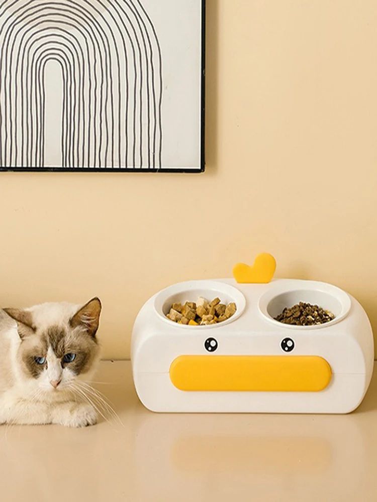 Duck Design Pet Double Bowl Food And Water Feeding Tray