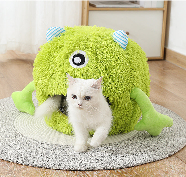 Fluffy Round Pet Bed Soft Calming Plush Self-Warming Cushion