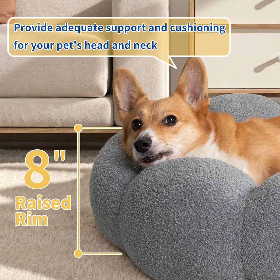 Fluffy Calming Round Pet Bed Plush Donut Cuddler Soft Cushion