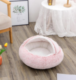 2 In 1 Plush Pet Bed Round Warm Cat Dog House