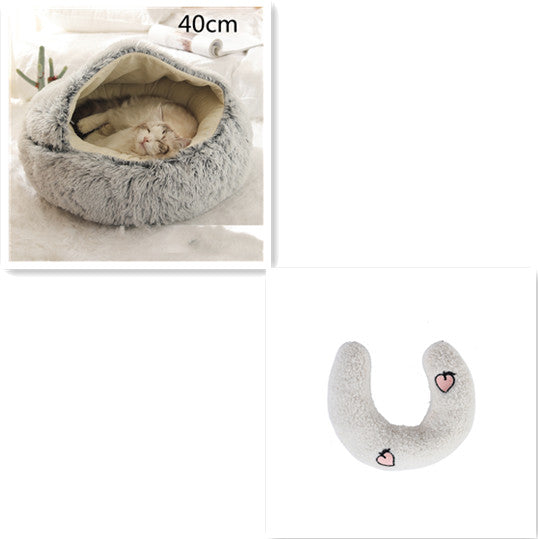 2 In 1 Plush Pet Bed Round Warm Cat Dog House