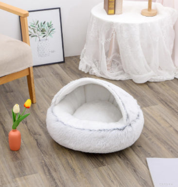 2 In 1 Plush Pet Bed Round Warm Cat Dog House