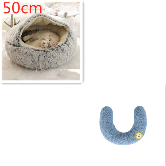 2 In 1 Plush Pet Bed Round Warm Cat Dog House