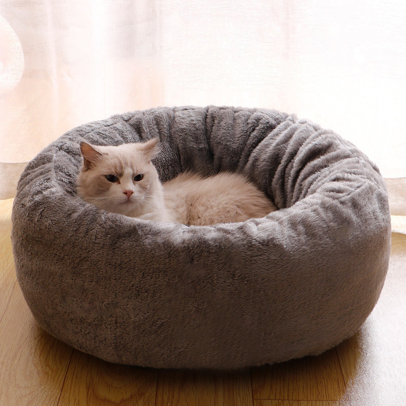 Washable Round Pet Bed Soft Doughnut Cushion For Medium Pets