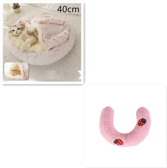 2 In 1 Plush Pet Bed Round Warm Cat Dog House
